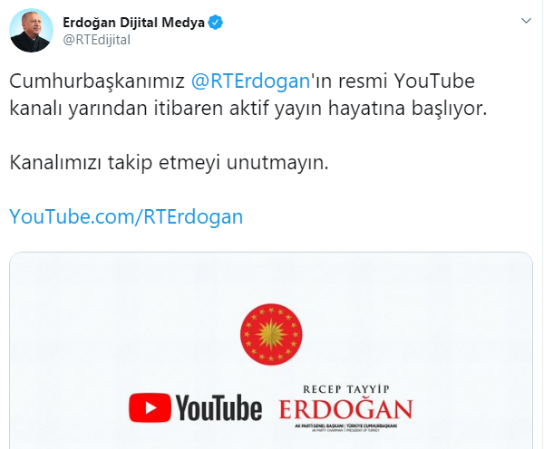 Cumhurbaşkanı Recep Tayyip Erdoğan Youtube Hesabı